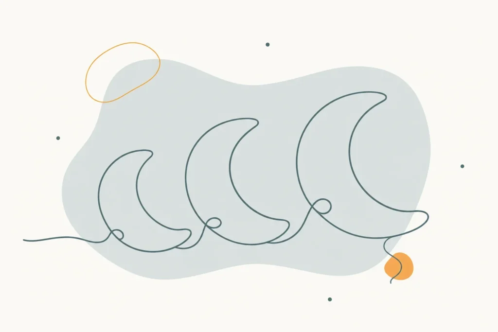 Minimalist line illustration of three crescent shapes in sage green on a cream background