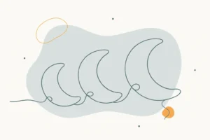 Minimalist line illustration of three crescent shapes in sage green on a cream background